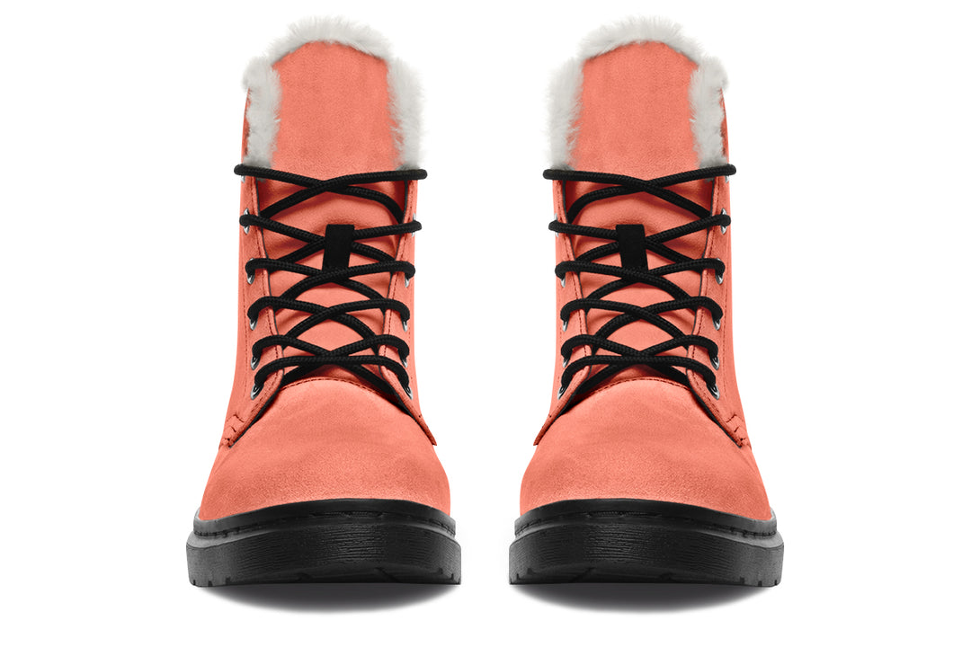 Coral Blush Winter Boots - Warm Micro-Suede Doc-Style Boots Lined with Vegan Wool