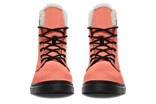 Coral Blush Winter Boots - Warm Micro-Suede Doc-Style Boots Lined with Vegan Wool