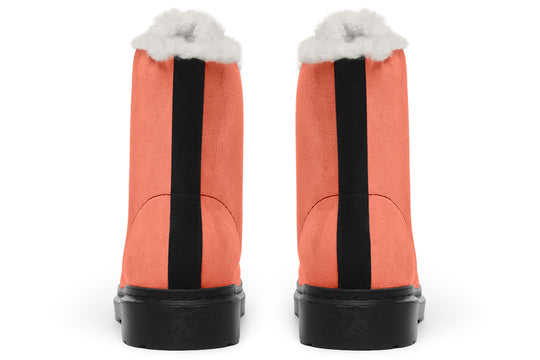 Coral Blush Winter Boots - Warm Micro-Suede Doc-Style Boots Lined with Vegan Wool