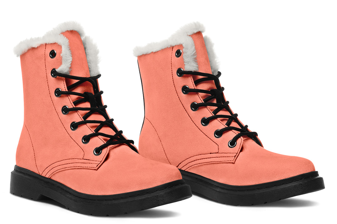 Coral Blush Winter Boots - Warm Micro-Suede Doc-Style Boots Lined with Vegan Wool