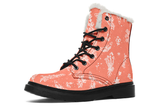 Coral Nightshade Winter Boots - Warm Micro-Suede Doc-Style Boots Lined with Vegan Wool