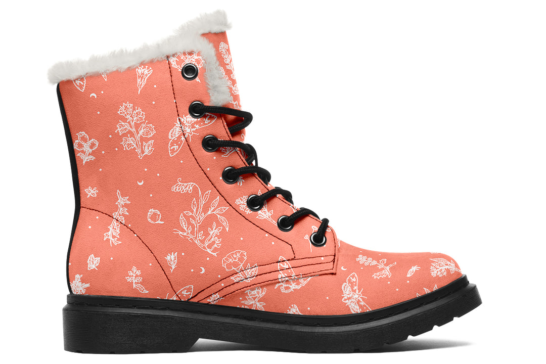 Coral Nightshade Winter Boots - Warm Micro-Suede Doc-Style Boots Lined with Vegan Wool