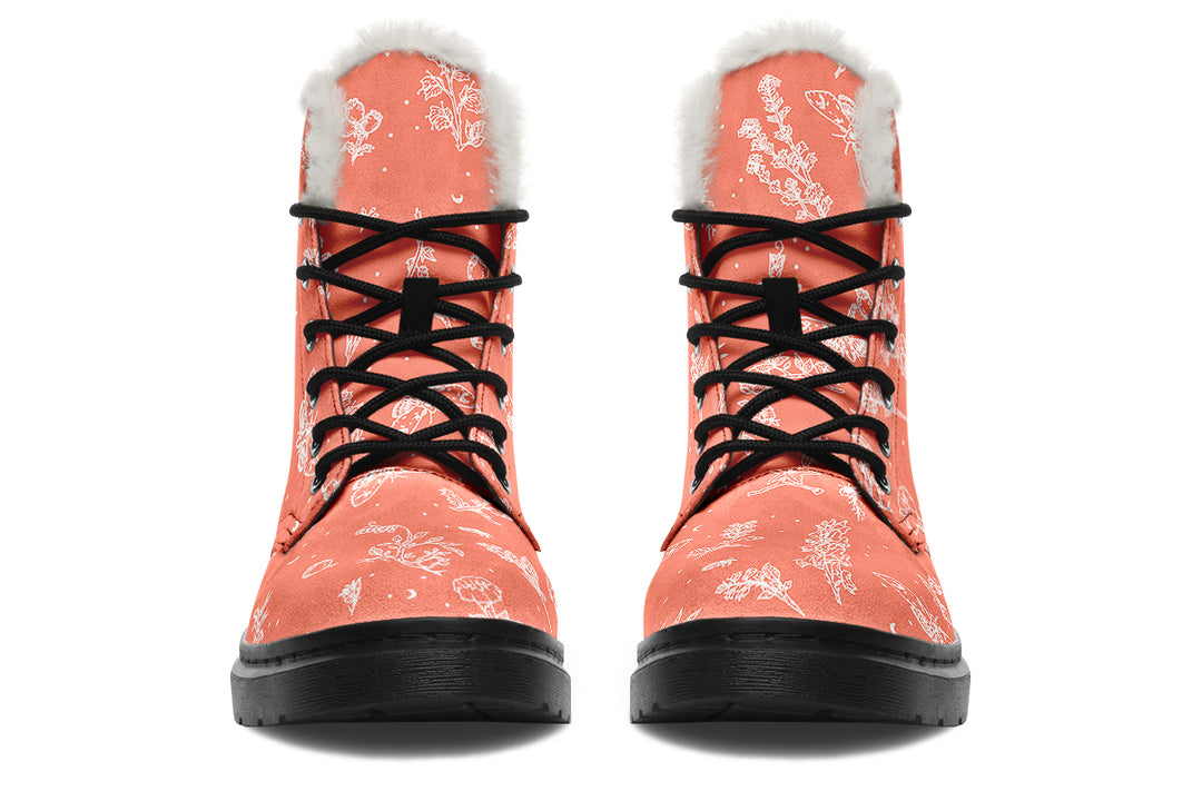 Coral Nightshade Winter Boots - Warm Micro-Suede Doc-Style Boots Lined with Vegan Wool