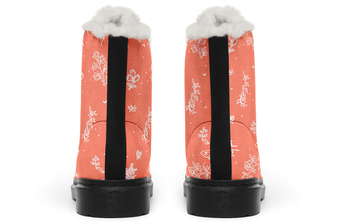 Coral Nightshade Winter Boots - Warm Micro-Suede Doc-Style Boots Lined with Vegan Wool