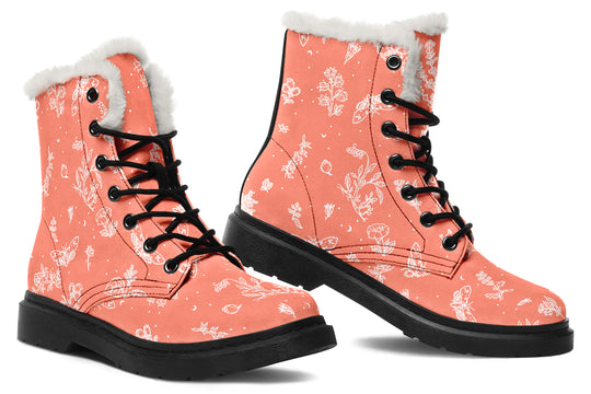 Coral Nightshade Winter Boots - Warm Micro-Suede Doc-Style Boots Lined with Vegan Wool