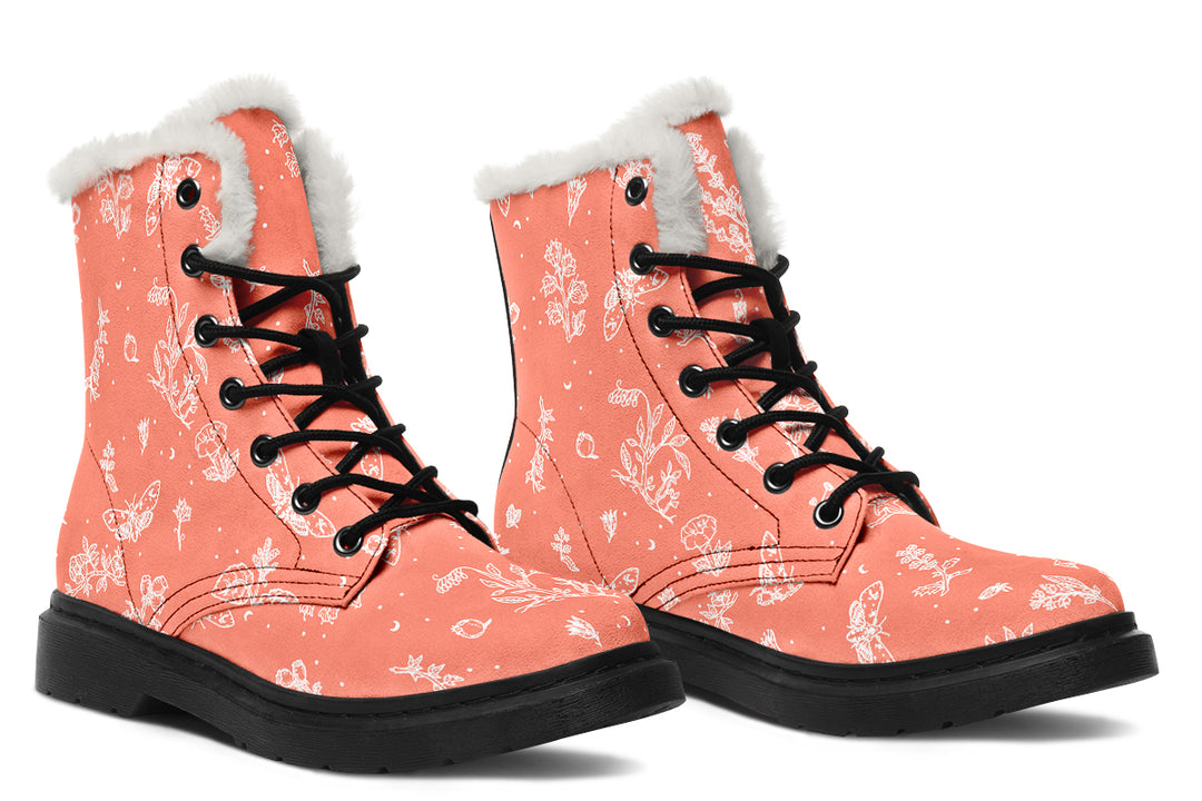 Coral Nightshade Winter Boots - Warm Micro-Suede Doc-Style Boots Lined with Vegan Wool