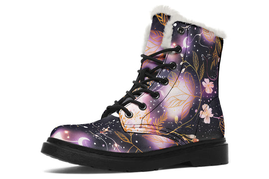 Cosmic Petals Winter Boots - Warm Micro-Suede Doc-Style Boots Lined with Vegan Wool