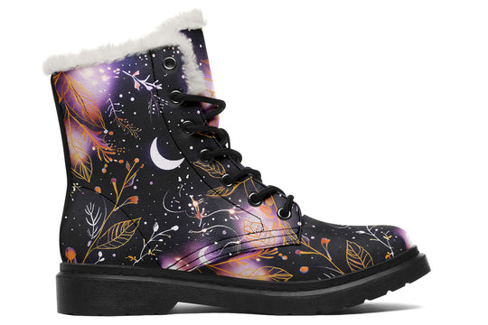 Cosmic Petals Winter Boots - Warm Micro-Suede Doc-Style Boots Lined with Vegan Wool