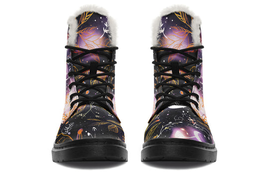 Cosmic Petals Winter Boots - Warm Micro-Suede Doc-Style Boots Lined with Vegan Wool