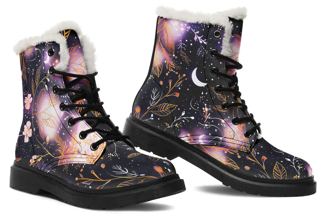 Cosmic Petals Winter Boots - Warm Micro-Suede Doc-Style Boots Lined with Vegan Wool