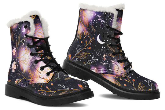 Cosmic Petals Winter Boots - Warm Micro-Suede Doc-Style Boots Lined with Vegan Wool