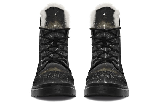 Cosmic Sphynx Cat Winter Boots - Warm Micro-Suede Doc-Style Boots Lined with Vegan Wool