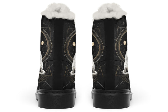 Cosmic Sphynx Cat Winter Boots - Warm Micro-Suede Doc-Style Boots Lined with Vegan Wool