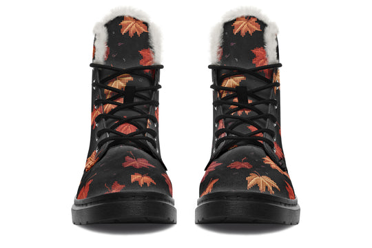 Cozy Autumn Winter Boots - Bright and Colorful Boots Durable Nylon Vibrant Print Lace-up Synthetic Wool