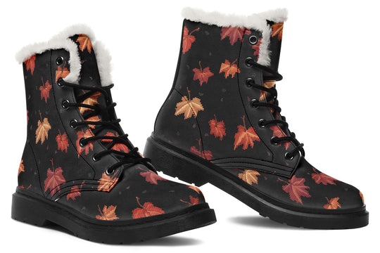 Cozy Autumn Winter Boots - Bright and Colorful Boots Durable Nylon Vibrant Print Lace-up Synthetic Wool