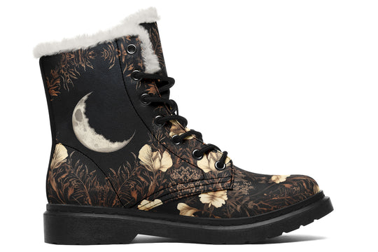 Crescent Garden Winter Boots - Warm Micro-Suede Doc-Style Boots Lined with Vegan Wool