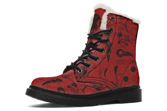 Crimson Raven Study Winter Boots - Warm Micro-Suede Doc-Style Boots Lined with Vegan Wool