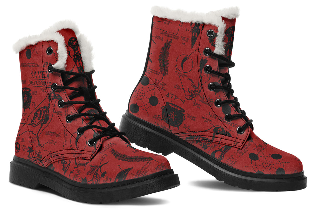 Crimson Raven Study Winter Boots - Warm Micro-Suede Doc-Style Boots Lined with Vegan Wool