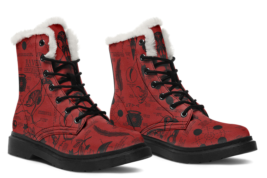 Crimson Raven Study Winter Boots - Warm Micro-Suede Doc-Style Boots Lined with Vegan Wool