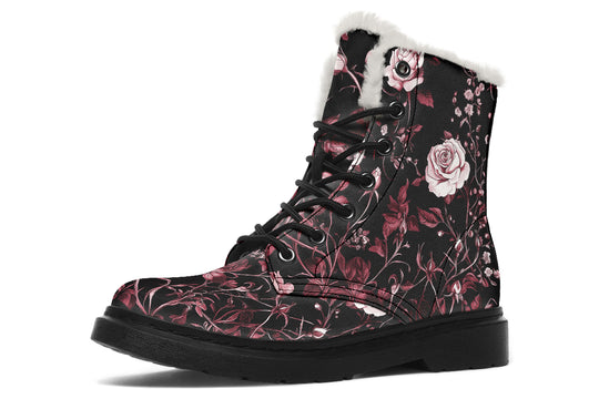 Crimson Rose Romance Winter Boots - Warm Micro-Suede Doc-Style Boots Lined with Vegan Wool