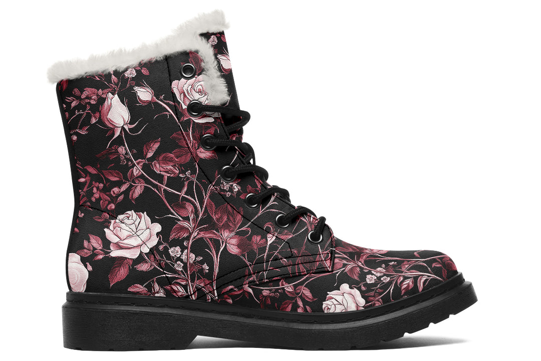 Crimson Rose Romance Winter Boots - Warm Micro-Suede Doc-Style Boots Lined with Vegan Wool