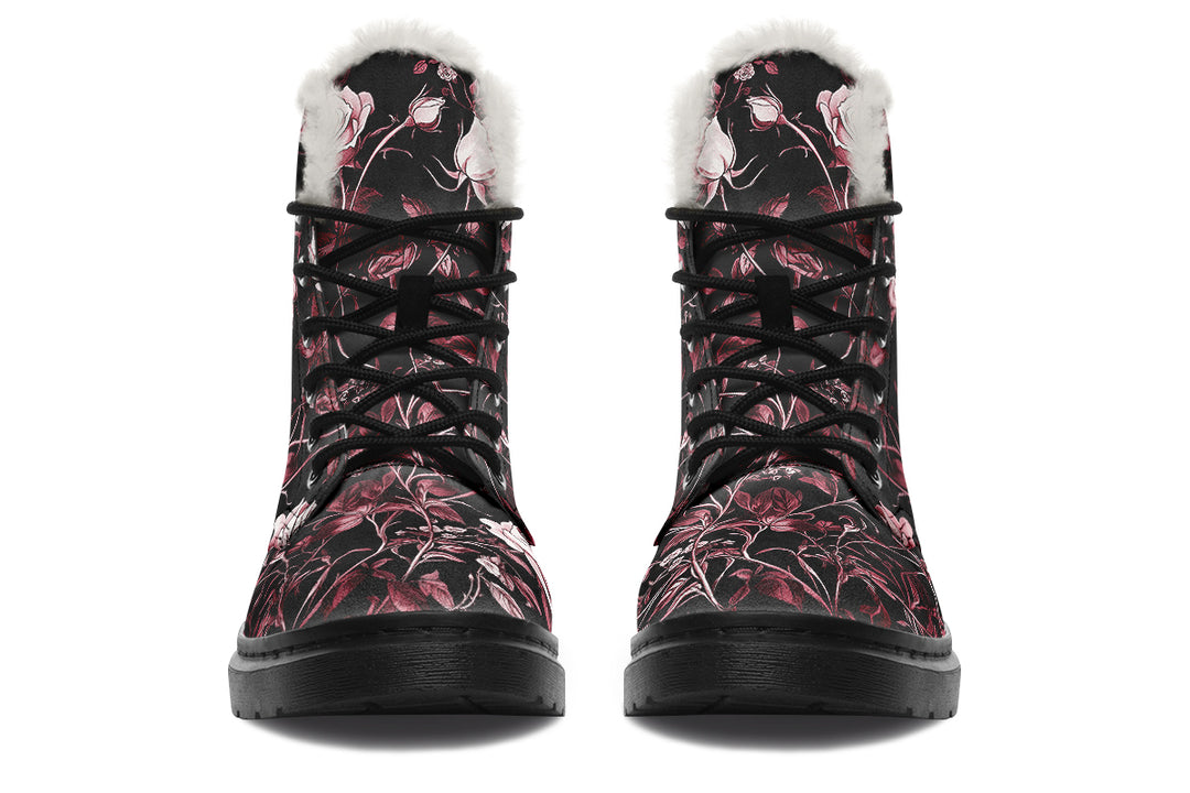 Crimson Rose Romance Winter Boots - Warm Micro-Suede Doc-Style Boots Lined with Vegan Wool