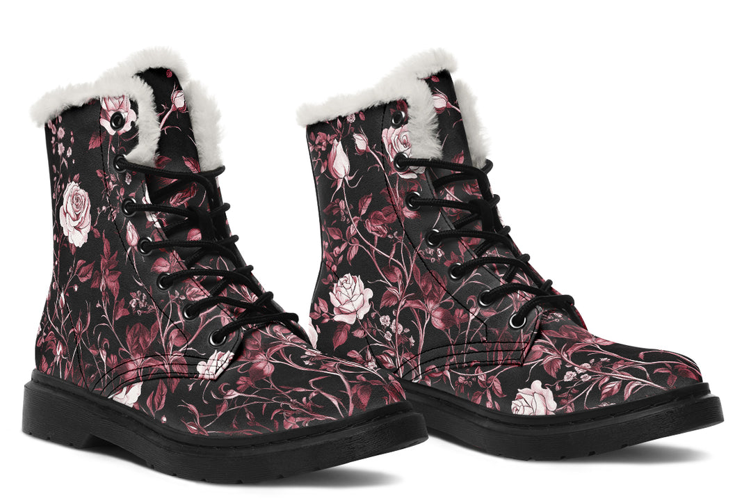 Crimson Rose Romance Winter Boots - Warm Micro-Suede Doc-Style Boots Lined with Vegan Wool