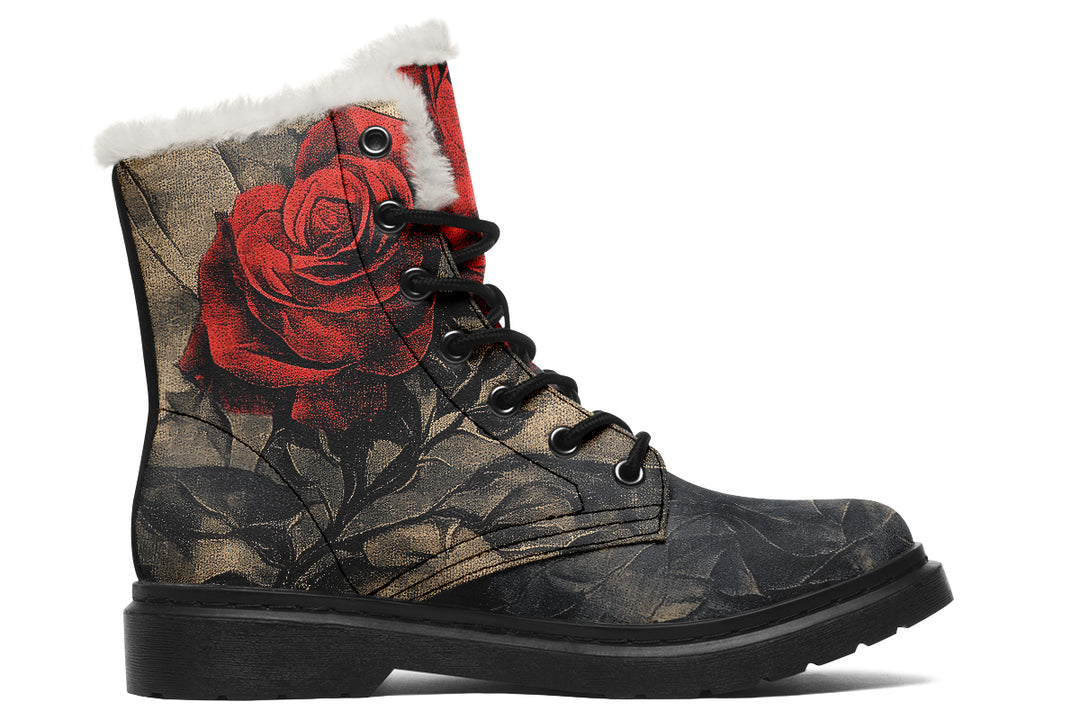 Crimson Thorns Winter Boots - Warm Micro-Suede Doc-Style Boots Lined with Vegan Wool