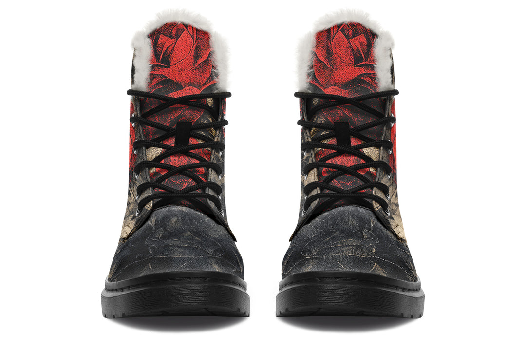 Crimson Thorns Winter Boots - Warm Micro-Suede Doc-Style Boots Lined with Vegan Wool