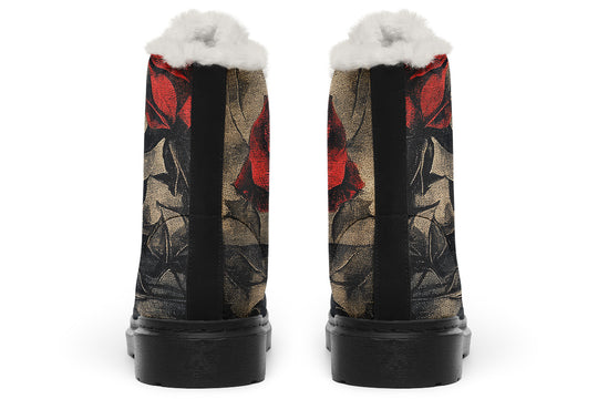 Crimson Thorns Winter Boots - Warm Micro-Suede Doc-Style Boots Lined with Vegan Wool