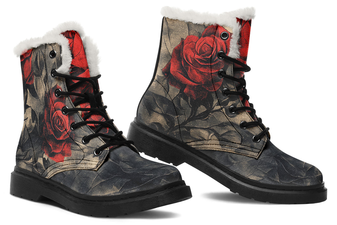 Crimson Thorns Winter Boots - Warm Micro-Suede Doc-Style Boots Lined with Vegan Wool