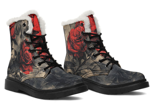 Crimson Thorns Winter Boots - Warm Micro-Suede Doc-Style Boots Lined with Vegan Wool