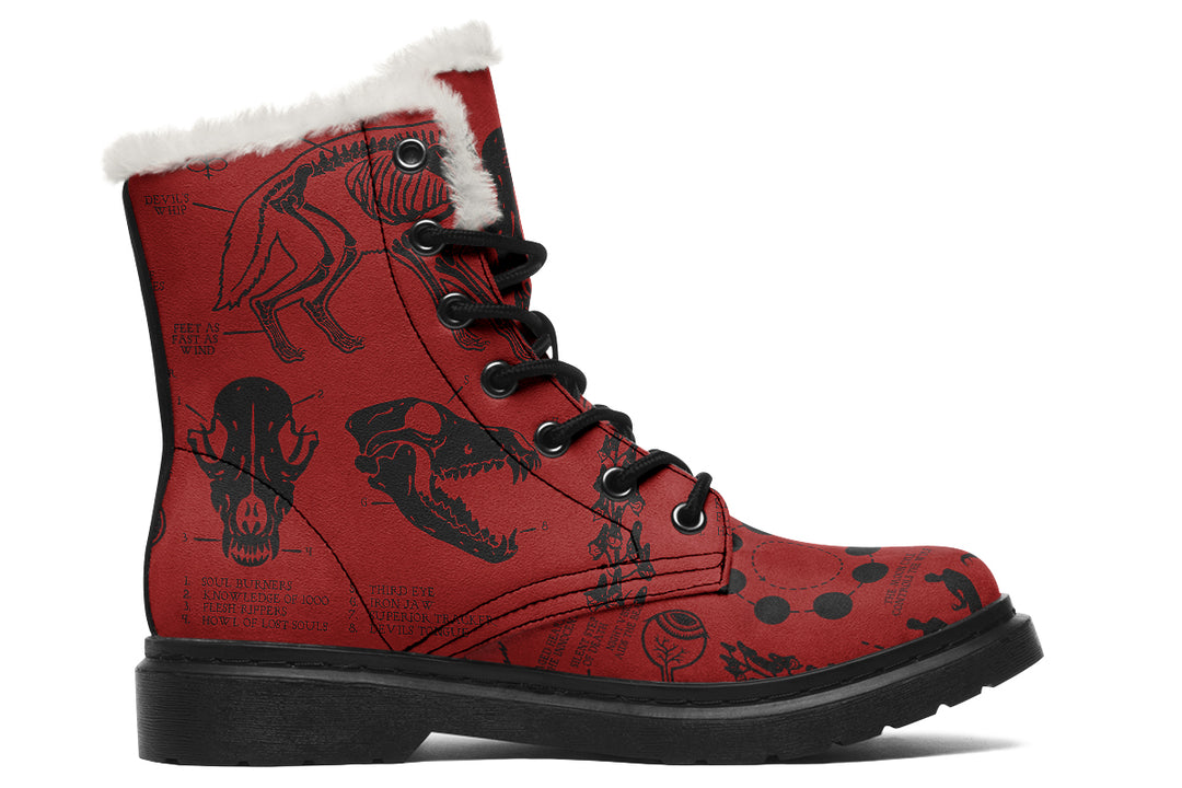 Crimson Wolf Study Winter Boots - Warm Micro-Suede Doc-Style Boots Lined with Vegan Wool