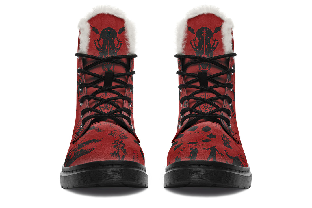 Crimson Wolf Study Winter Boots - Warm Micro-Suede Doc-Style Boots Lined with Vegan Wool