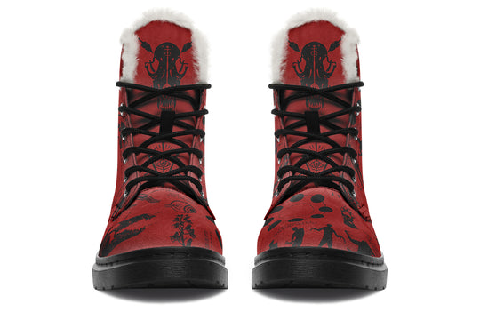 Crimson Wolf Study Winter Boots - Warm Micro-Suede Doc-Style Boots Lined with Vegan Wool