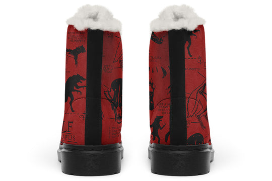 Crimson Wolf Study Winter Boots - Warm Micro-Suede Doc-Style Boots Lined with Vegan Wool