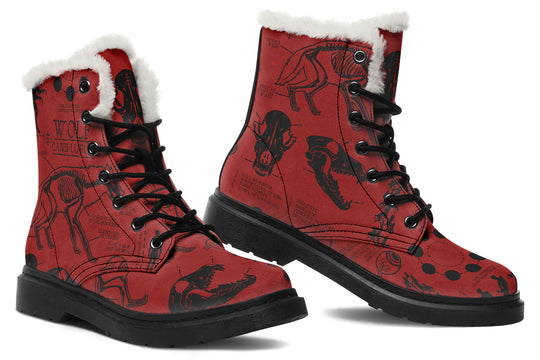 Crimson Wolf Study Winter Boots - Warm Micro-Suede Doc-Style Boots Lined with Vegan Wool