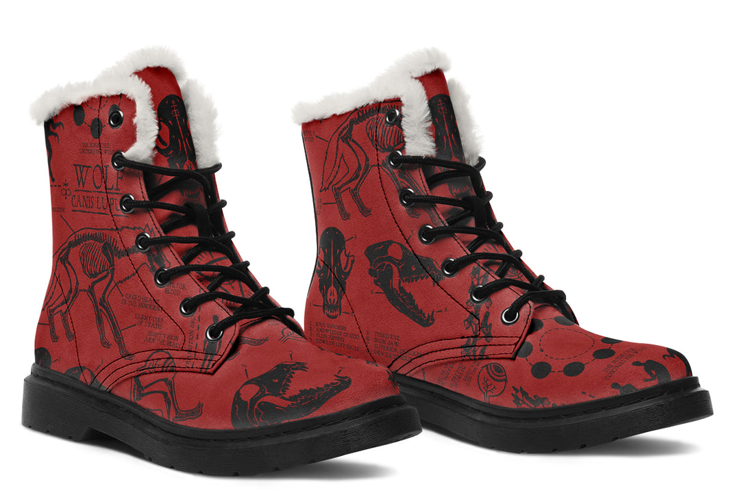 Crimson Wolf Study Winter Boots - Warm Micro-Suede Doc-Style Boots Lined with Vegan Wool