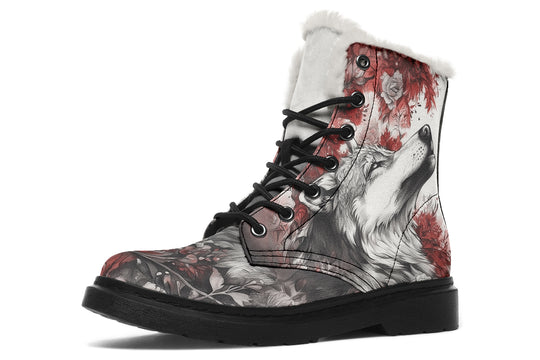 Crimson Wolf Winter Boots - Warm Micro-Suede Doc-Style Boots Lined with Vegan Wool