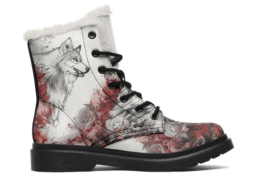 Crimson Wolf Winter Boots - Warm Micro-Suede Doc-Style Boots Lined with Vegan Wool