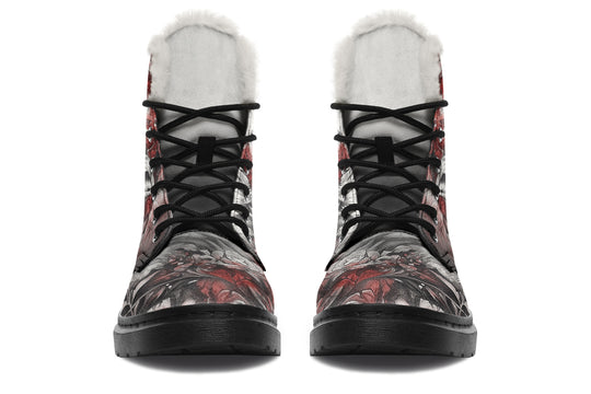 Crimson Wolf Winter Boots - Warm Micro-Suede Doc-Style Boots Lined with Vegan Wool