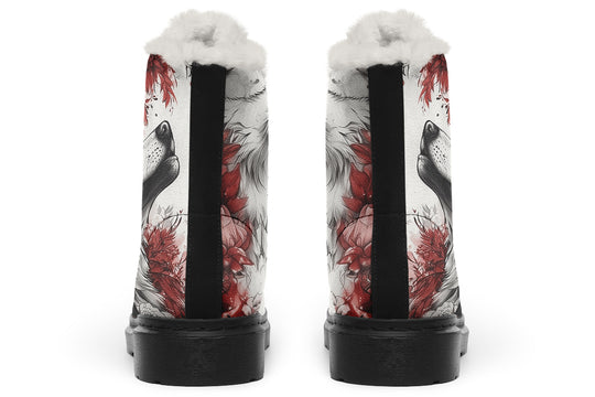 Crimson Wolf Winter Boots - Warm Micro-Suede Doc-Style Boots Lined with Vegan Wool