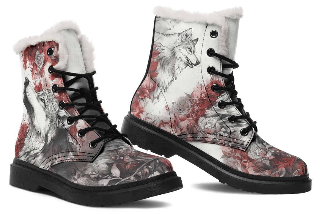 Crimson Wolf Winter Boots - Warm Micro-Suede Doc-Style Boots Lined with Vegan Wool