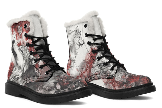 Crimson Wolf Winter Boots - Warm Micro-Suede Doc-Style Boots Lined with Vegan Wool