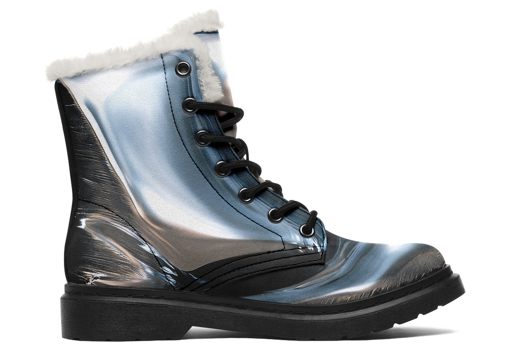 Crushed Chrome Winter Boots - Warm Micro-Suede Doc-Style Boots Lined with Vegan Wool