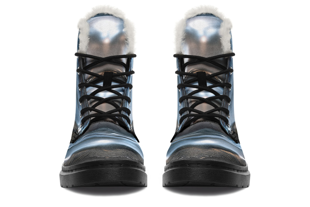 Crushed Chrome Winter Boots - Warm Micro-Suede Doc-Style Boots Lined with Vegan Wool