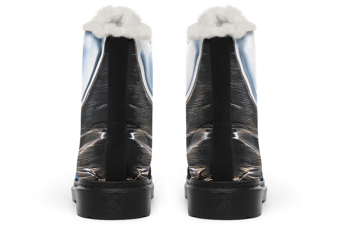 Crushed Chrome Winter Boots - Warm Micro-Suede Doc-Style Boots Lined with Vegan Wool