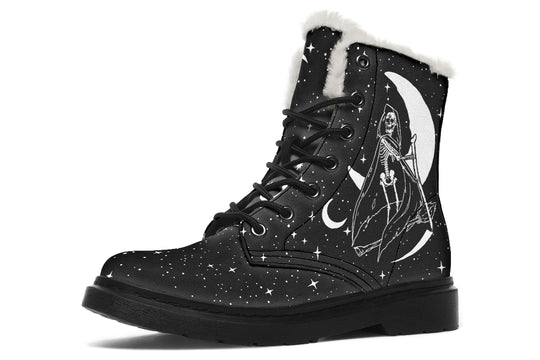 Death Tarot Winter Boots - Warm Micro-Suede Doc-Style Boots Lined with Vegan Wool