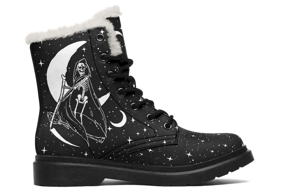 Death Tarot Winter Boots - Warm Micro-Suede Doc-Style Boots Lined with Vegan Wool