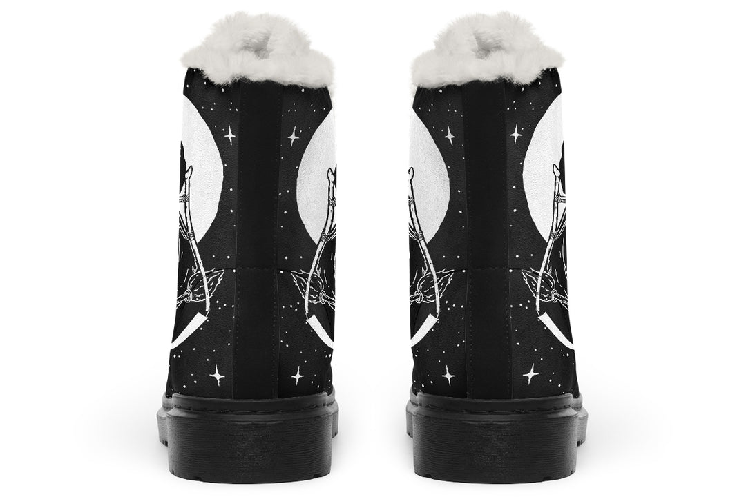 Death Tarot Winter Boots - Warm Micro-Suede Doc-Style Boots Lined with Vegan Wool